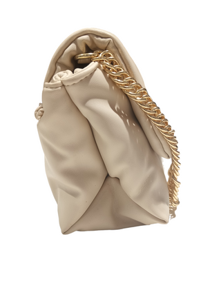 BEIGE CROSS BODY BAG WITH GOLD CHAIN