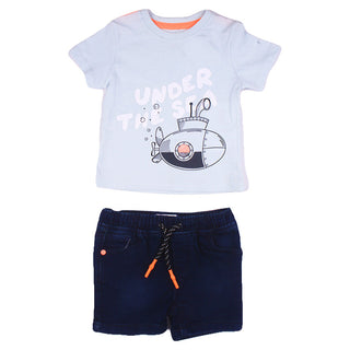 Redtag T-Shirt and Denim Short Set (Pack of Two) For Toddlers