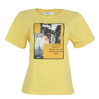 Redtag Mustard Graphic Print T-Shirt for Women