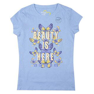 Redtag Blue Beauty Is Here T-Shirt for Girls
