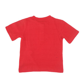 Redtag Red Jacquard Henley Short Sleeve T-Shirt for Boys