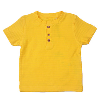Redtag Yellow Jacquard Henley Short Sleeve T-Shirt for Toddlers