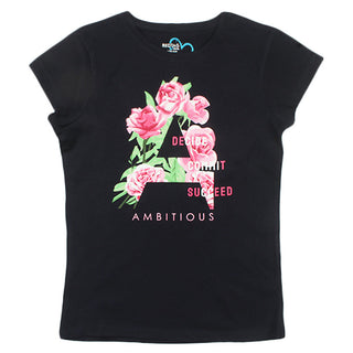 Redtag Navy Floral Print T-shirt for girls