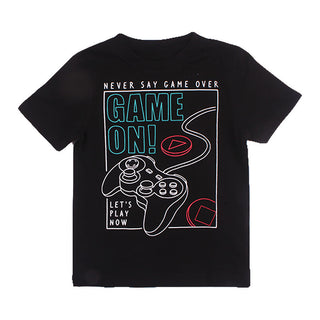 Redtag Printed Black T-Shirt for Boys