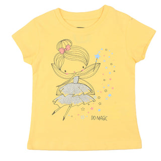 Redtag Printed Yellow Casual T-Shirt for Girls