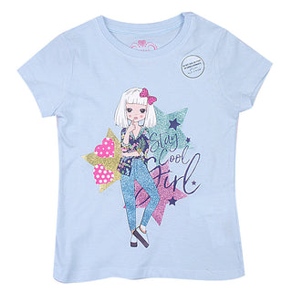 Redtag Girl's Sky Blue Casual T-Shirts