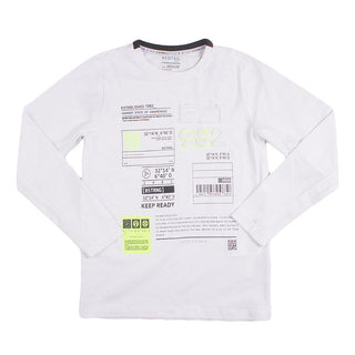 Redtag White Full Sleeve T-Shirt for Boys