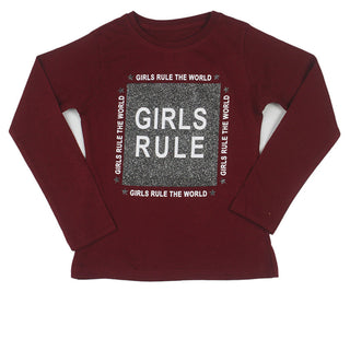 Redtag Girl's Burgundy Casual T-Shirts
